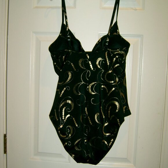Shape FX Swim 1-Piece Black & Gold Swimsuit, Size 12 - Picture 2 of 5
